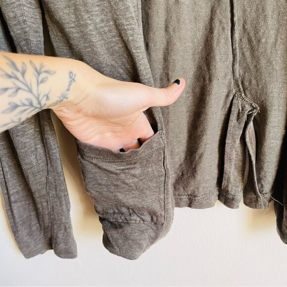 Rachel Zoe Green 100% Linen Open Cardigan Collared Medium - Picture 7 of 9